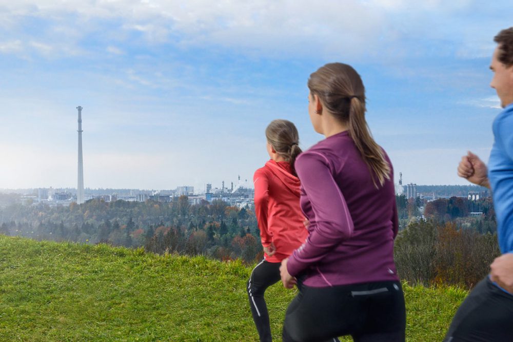 Freizeitsport Laufgruppe vor Chemiepark Gendorf