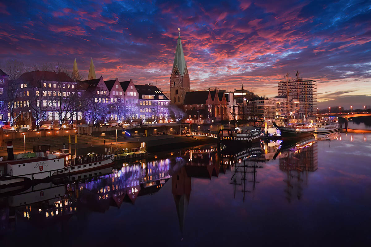 Bremen Schlachte in der Dämmerung Bremen - Die Schlachte in der Abenddämmerung